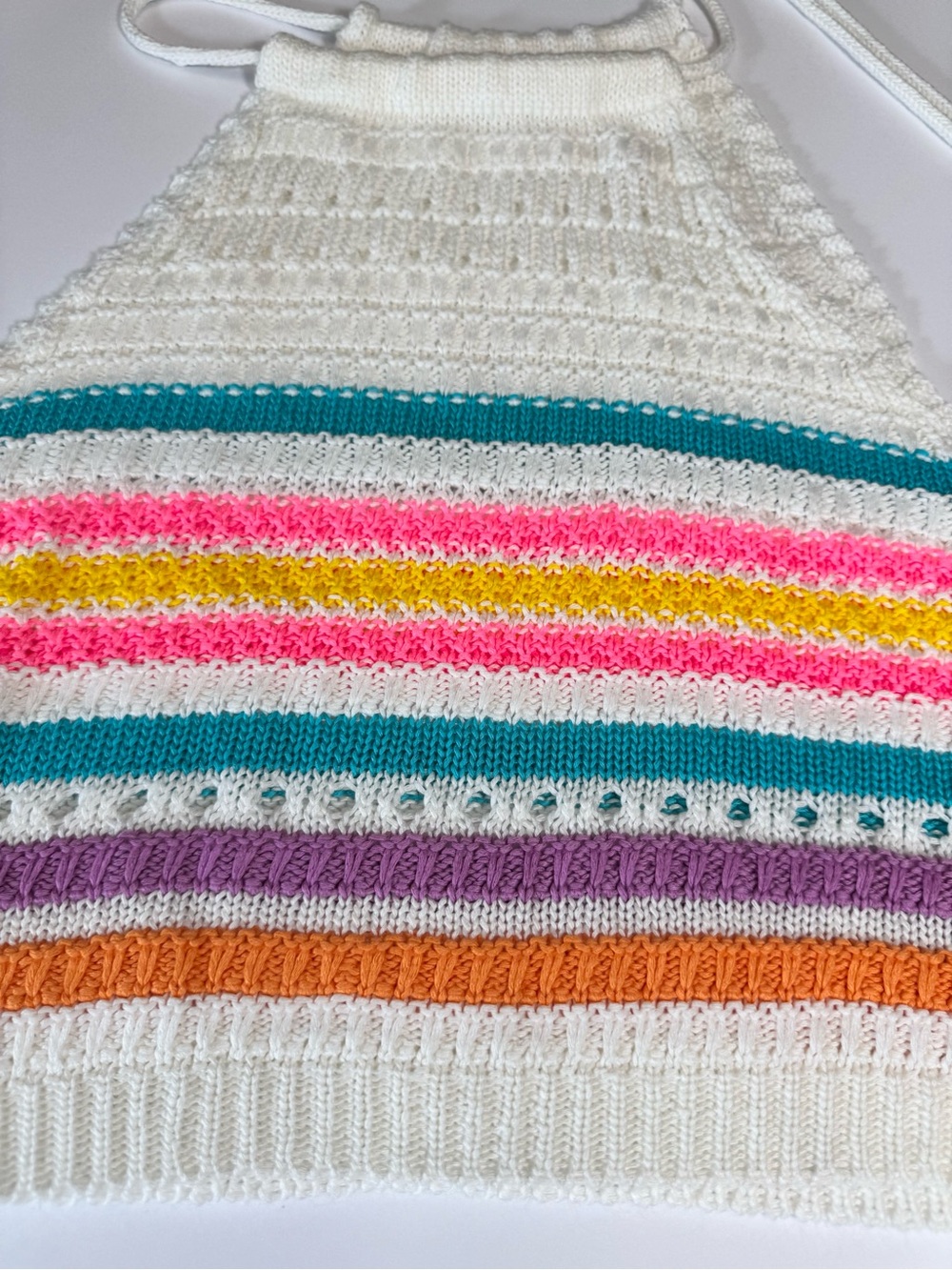 Crochet Halter Crop Top with Multicolor Stripes - White - Picture 13 of 14